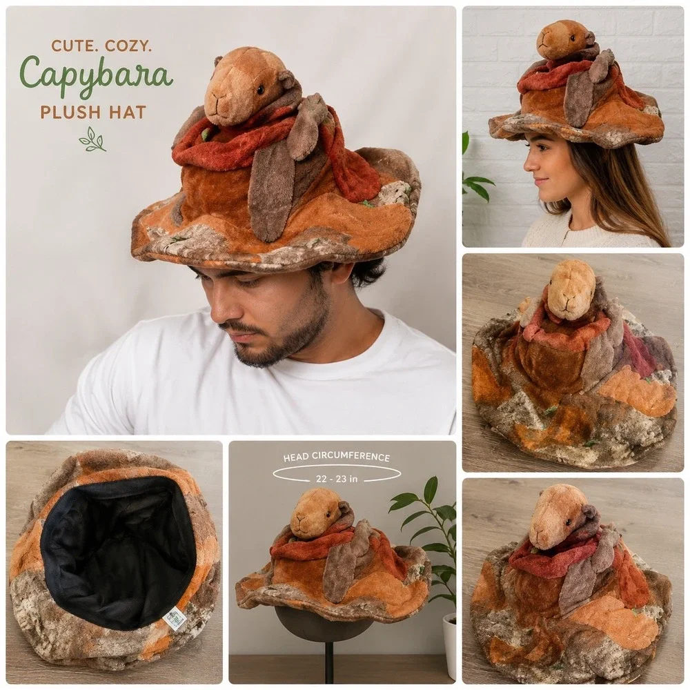 elope Capybara Plush Hat Costume Animal Headpiece Adult Kids Halloween Zoo